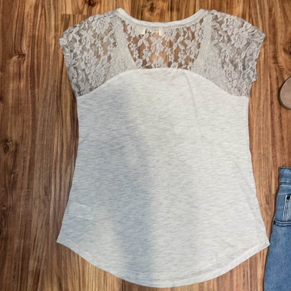 Miss Me Womens Medium top shirt slub knit embellished lace short sleeve graphic - Picture 6 of 8